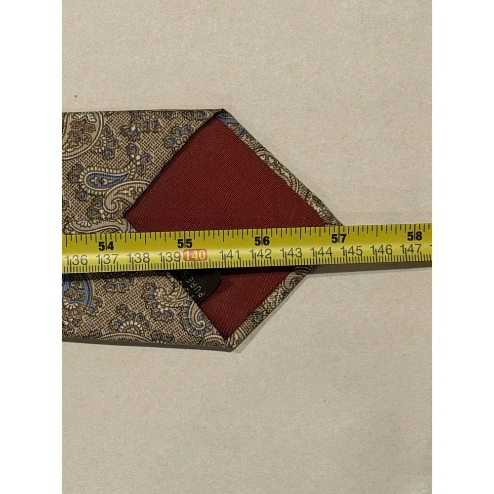 Vintage Michel Necktie Tan Beige Blue Paisley 100% Silk 57